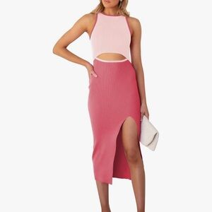 NWOT Amazon cutout midi pink dress